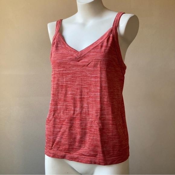 Athleta | Renew V-Neck Space Dye Currant Red Heather Orange Tank Top Camisole - Picture 2 of 6